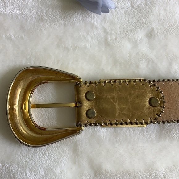 B.B. SIMON Gold Leather Studded Statement Glam Belt, M - Picture 8 of 16